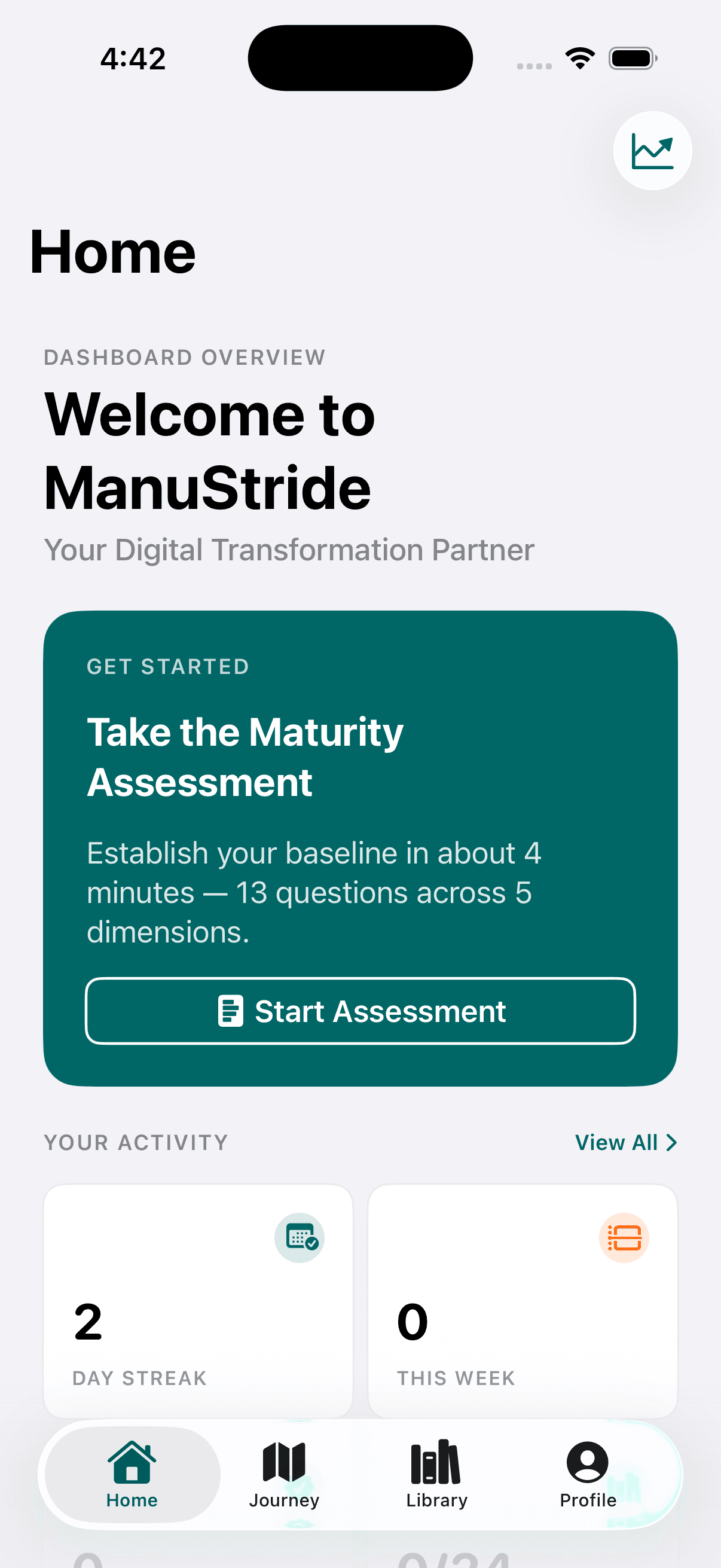 ManuStride Home dashboard on mobile